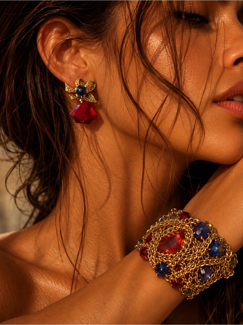 Gold-Tone Multi-Color Crystal Statement Bracelet